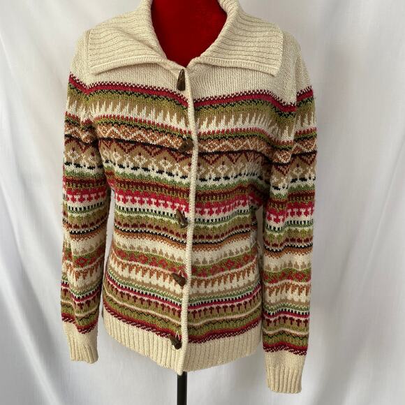 Carolyn Taylor multicolored buttoned collared cardigan - neutrals XL extra large - Picture 7 of 10